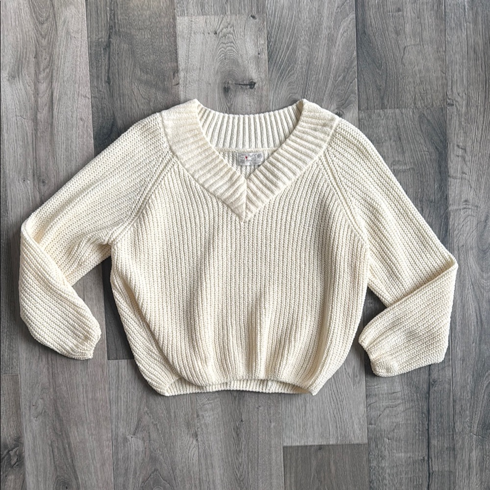 Cream V-Neck Women's Sweater